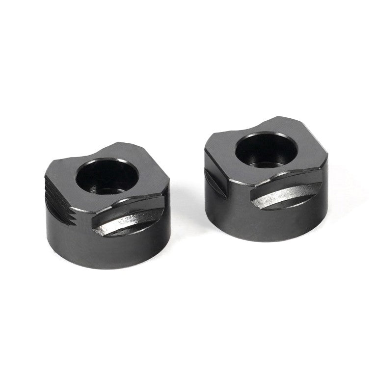 Two round part serrated grippers with black oxide finish for use in a vice or fixture